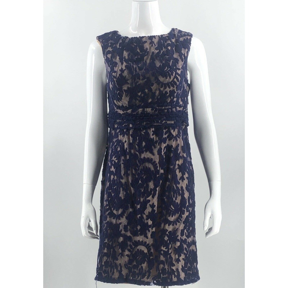 Simply Liliana Dress 14 Navy Blue Lace Over Nude